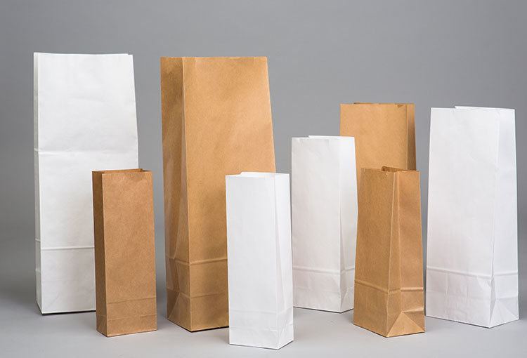 White Block Bottom Paper Bags - PackagingBest